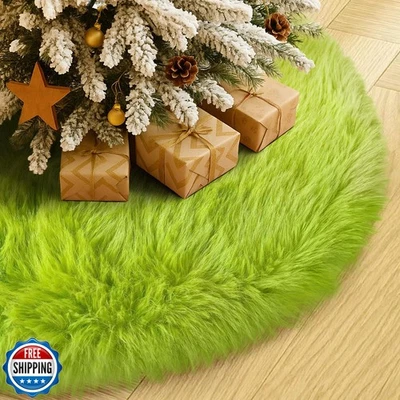 Amidaky 30 Inch Plush Christmas Tree Skirt Fruit Green, Fluffy Faux Fur Tree  - Image 1 of 4
