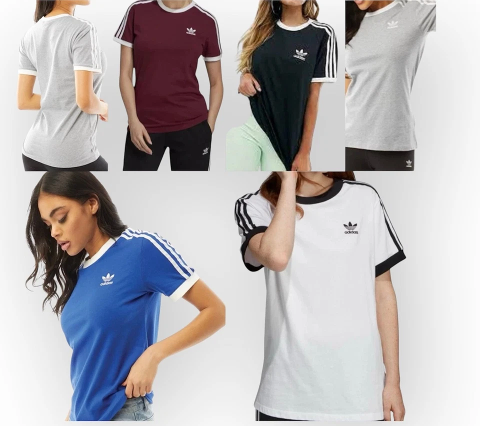 Women Adidas Originals 3 Stripes Cotton T-shirt Crew Neck Short Sleeve S-XXL - Image 1 of 1