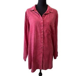 New SIDE STITCH Women's Red Corduroy Button Down Oversized Tunic Shirt Size L  - Picture 1 of 4