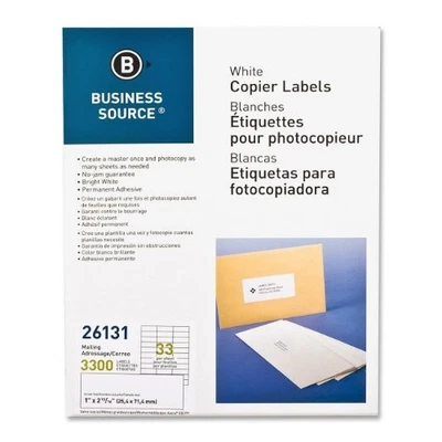 Business Source White Copier Mailing Label - 1" Width X 2.75" Length - 3300 / - Image 1 of 3