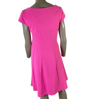 Karin Stevens Cap Sleeves Fit Flare Skater Dress Jersey Stretchy Size 14 Pink  - image 1 of 4