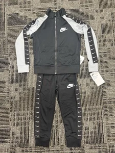 NWT $52 Nike Boy's Swoosh Tricot Black/Grey Taping Jacket and Pant Set Size:4 - Picture 1 of 9