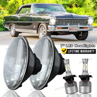 2x Faros LED redondos cromados de 7 pulgadas Hi-Lo para camioneta Chevy C10 C20 G10 G20 Nova Foto 1 de 4