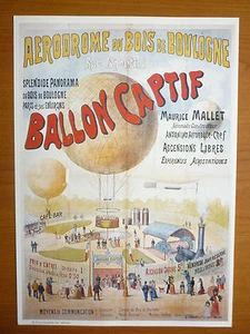 REPRODUCTION AFFICHE BALLON CAPTIF MAURICE MALLET AEROSTATION BOIS BOULOGNE - Picture 1 of 1