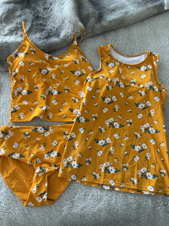 Conjunto de traje de baño CORAL REEF amarillo floral superior e inferior talla grande Foto 1 de 4