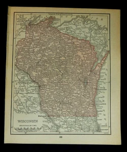 1911 Antique Rand McNally Map of WISCONSIN w/copy History/Demographics - Picture 1 of 3