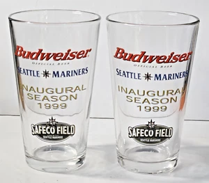 Lot of 2 Seattle Mariners Inaugural Season Budweiser Official Beer 16 oz Glasses - Picture 1 of 4