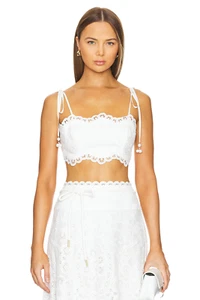 NEW $475 ZIMMERMANN Ottie bead-embellished cropped cotton guipure lace top 1, 6 - Picture 1 of 11