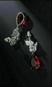 Lab Created Garnet 3Ct Pear Cut Women Drop-Dangle Earring 14K White Gold Plated - Picture 1 of 3