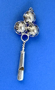 Antique Sterling Silver Baby Rattle With Working Bells And Whistle - Picture 1 of 5