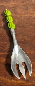 Vintage Aluminium Salat Servier Gabel mit grünem Keramikgriff Unikat 12x2" - Bild 1 von 12