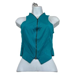 Vintage Fredericks Hollywood Zip Front Vest Shirt Sleeveless Sexy Teal S/M - Picture 1 of 7