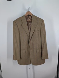 Barneys New York Vintage 90s Y2K Plaid Tweed Blazer Brown Windowpane Blue 42 US - Picture 1 of 9