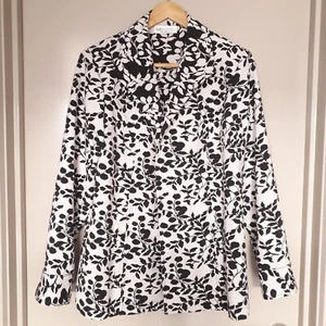 Fella Hamilton Womens Floral Leaf Black & White Buttonless Jacket Coat | Size 12 - Picture 1 of 19