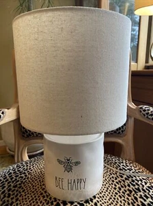 Rae Dunn Artisan Collection Magenta "Bee Happy" Lamp Black Text 15" x 6" - Picture 1 of 15