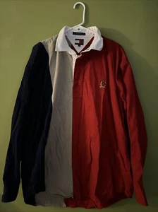 Vintage Tommy Hilfiger Mens Colorblock L/S Pullover Rugby Polo Shirt L - Picture 1 of 4