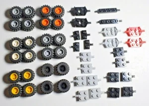 LEGO 6014 87697 Genuine 16 Wheels 16 Tyres Tires 8 Axles for 4 car sets Job Lot - Picture 1 of 4