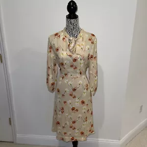 Allegra K New Women’s Floral Dress V Neck Pleats Size L Neck Tie - Picture 1 of 12