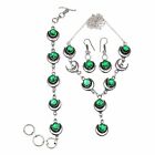 Emerald Quartz Gemstone Handmade Antique Silver Jewelry Necklace Set 18-20''