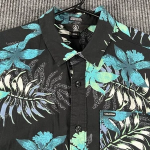 Volcom Shirt Youth Boys Medium Black Floral Short Sleeve Button Up Casual Relax - Picture 1 of 10
