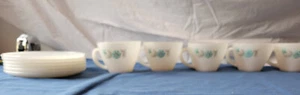 Vintage Fire King Milk Glass Bonnie Blue Flower Pattern Coffee Cup & Saucer Set - Picture 1 of 5