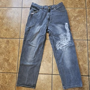 Y2K Johnny Blaze Pants Wide Leg Graphic Print BAGGY Vintage Cargo Grey Cotton - Picture 1 of 10