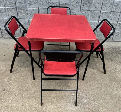 Mid Century Modern MCM 1950's Samsonite Folding Card Table Set Black & Brass - Image 1 of 4