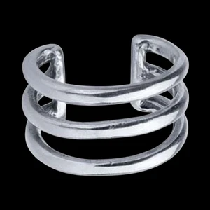 Sterling Silver Three-Row Ear Cuff Earrings Ear Huggies Ear Wrap Conch Earrings - Picture 1 of 3