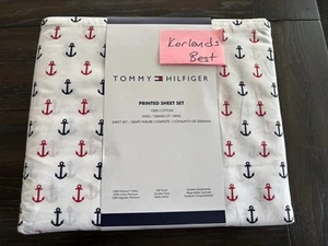 Tommy Hilfiger King Anchor Sheet Set Washed 100% Cotton 4pc NEW - Picture 1 of 4