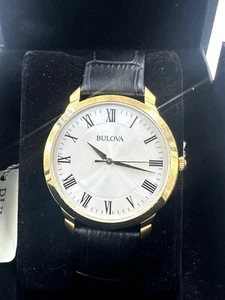 Bulova watch Men's Gold Finish Leather Strap 97A123 Quartz warranty new box - Picture 1 of 8