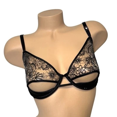 Sujetador Demi Victorias Secret 34DD Sin Forro Muy Sexy Peek A Boo Floral Bordado Foto 1 de 4