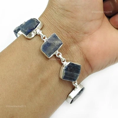 Baguette Cianite Gemma Argento Sterling Catena Natale Regalo Handmade Bracciale - Immagine 1 di 4