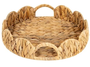Scalloped Tray, Round Basket Tray Wicker Rattan Serving Tray with Handles, Sc... - Picture 1 of 9