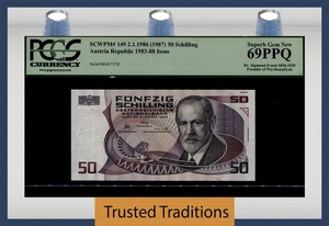 TT PK 149 1986 (1987) ÖSTERREICH 50 SCHILLING DR. SIGMUND FREUD PCGS 69 PPQ TOP - Bild 1 von 2