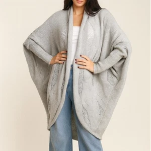 Fobya grauer Oversize Pullover L/XL lässig Boho leichter Strick Wollmischung kuschelig - Bild 1 von 8