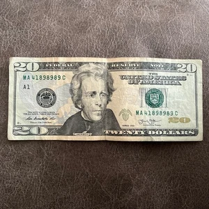 2003 A1 $20 Twenty Dollar FANCY SN TRIPLE REPEATER Note MA 41898989 C - Picture 1 of 2