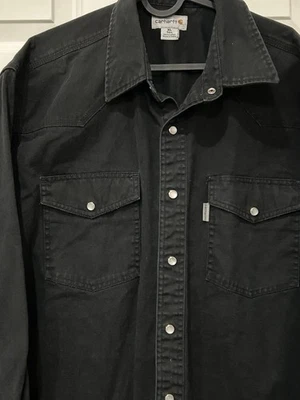Camisa a Presión Vintage Carhartt XL Alta Negra Denim Perla Occidental Para Hombre Usada en Excelente Condición Foto 1 de 4