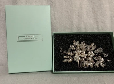 Peine de pelo imitación perla cuentas plástico transparente boda nupcial Foto 1 de 2