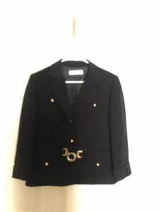 Tahari Arthur Levine Size 12 Black Gold button Belted Suit Jacket Formal Women - Picture 1 of 14