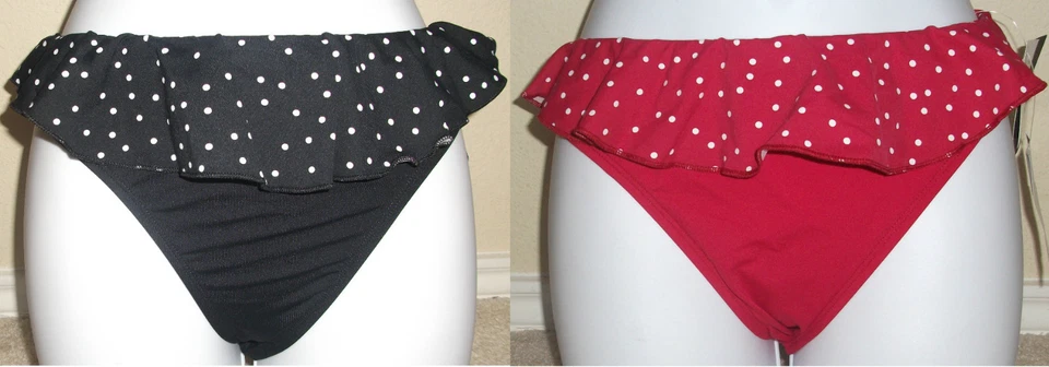 NWT LA BLANCA red or black w polka dot ruffle swim bikini bottom,8,10,12,14,16 - Image 1 of 1