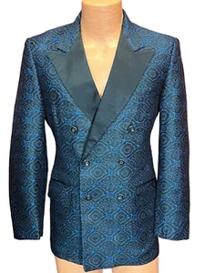 Mens Vtg 60s BLUE BROCADE Tuxedo Jacket PROM 39 R RUDOFKER Dinner Coat After Six - Picture 1 of 12