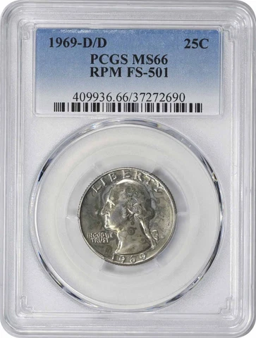 1969-D/D Washington Quarter RPM FS-501 MS66 PCGS Cover