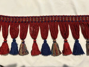 6 Yds Scalamandre 6” Tassel Fringe Navy Red Classic - Picture 1 of 4
