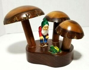 Hand turned wood Mushroom Scene With Gnome Frog by Ron Goltz