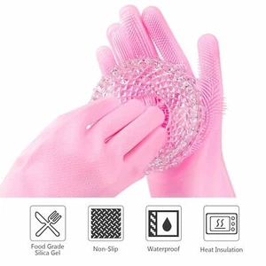 UK Magic Silicone Rubber Dish Washing Gloves 2 in1 Scrubber Cleaning Scrubbing - Picture 1 of 3