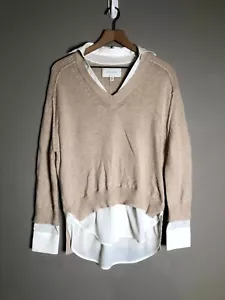 Brochu Walker camelbraun weiß Looker Lagenlook V-Ausschnitt Kaschmir Wolle Pullover Gr. S - Bild 1 von 7