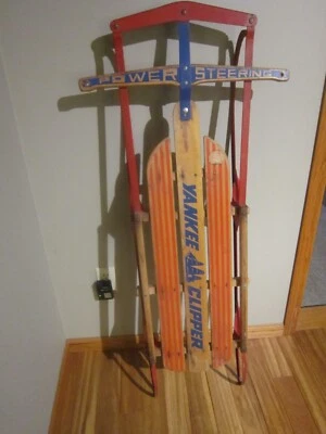 Nice Vintage  Antique Wood Yankee Clipper  Metal Rail Sled Wood 50" - Image 1 of 4