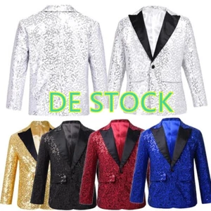 DE Kinder Jungen Pailletten Anzugjacke Langarm Sakko Blazer Glitzer Festlich - Bild 1 von 50