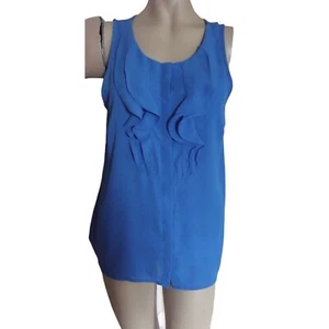 Kenneth Cole Reaction M Pretty Blue Ruffle Sleeveless Tank hidden button front m - Picture 1 of 1