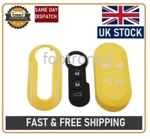 3 BUTTON Case for Fiat 500 Keyless Cover AND Rubber Button Pad YELLOW - Picture 1 of 3